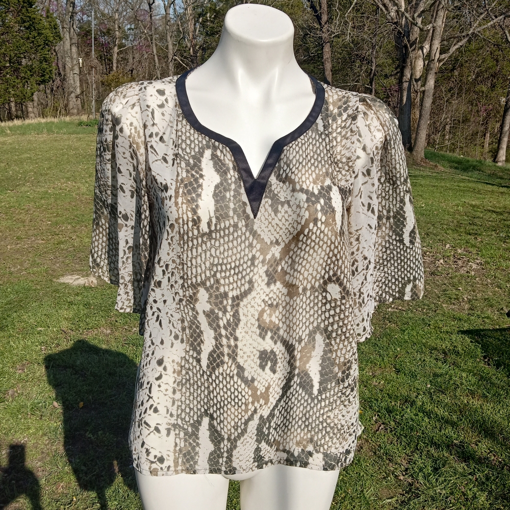 Pleione Snake Print Blouse in Black and Cream